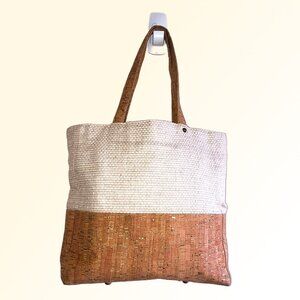 Cork & Woven Straw Tote Bag with Gold Flecks
